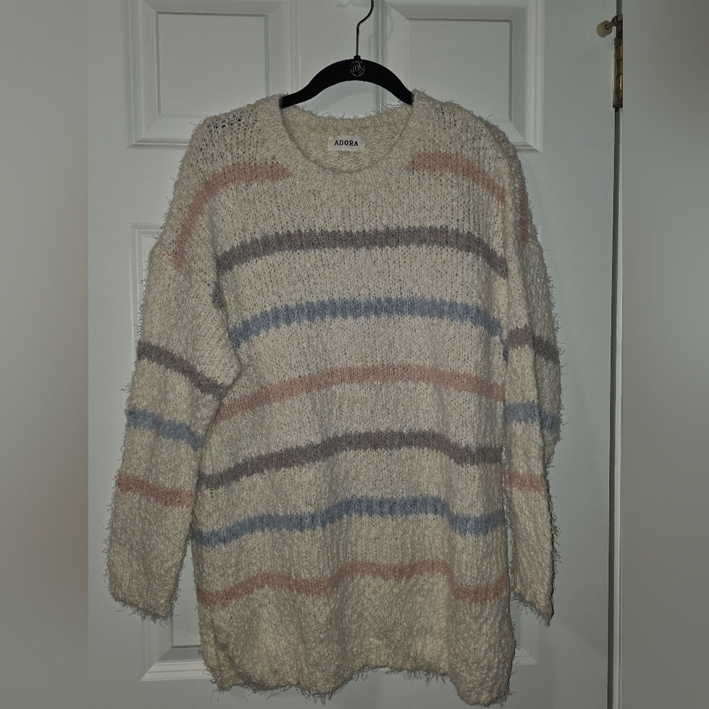 ADORA Women's Cozy Striped Sweater - Cream, Pink, Blue, Grey
